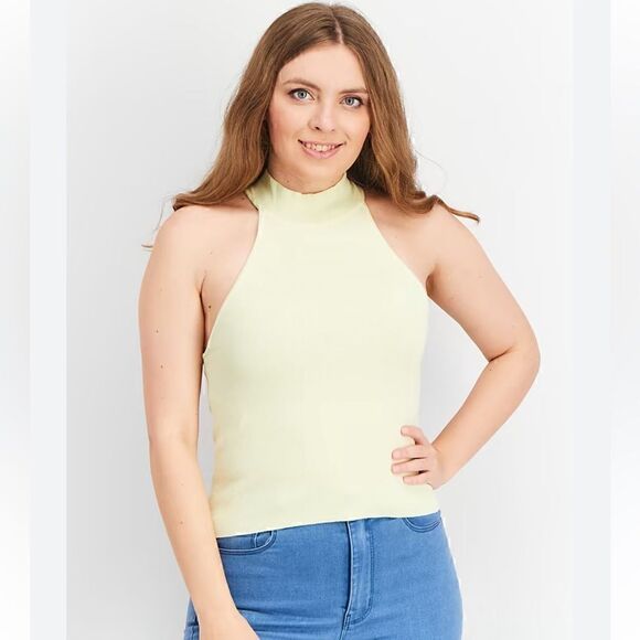 Who what Wear Sweater Womens Small Wool blend Halter Neck tank yellow New - Picture 1 of 11